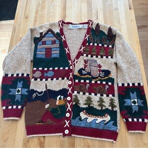 BellePointe Oversized Novelty Knit Cardigan Sweater Size S Ducks Fall Cabin